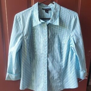 Style & Co SYDNEY Blue AND SILVER  Pinstripe Blouse with Tailored Fit 14